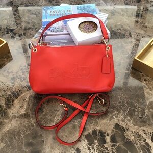 Coach Orange Pebbled Leather Shoulder Bag with Detachable Strap